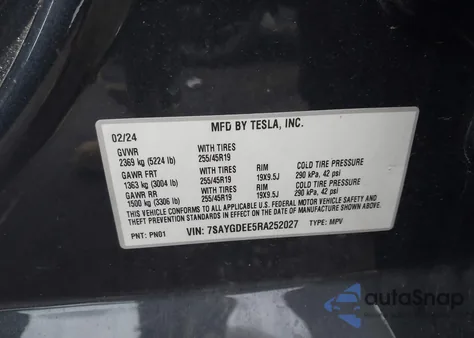 2024 Tesla Model Y Long Range Dual Motor All-Wheel Drive from USA, damaged, VIN 7SAYGDEE5RA252027
